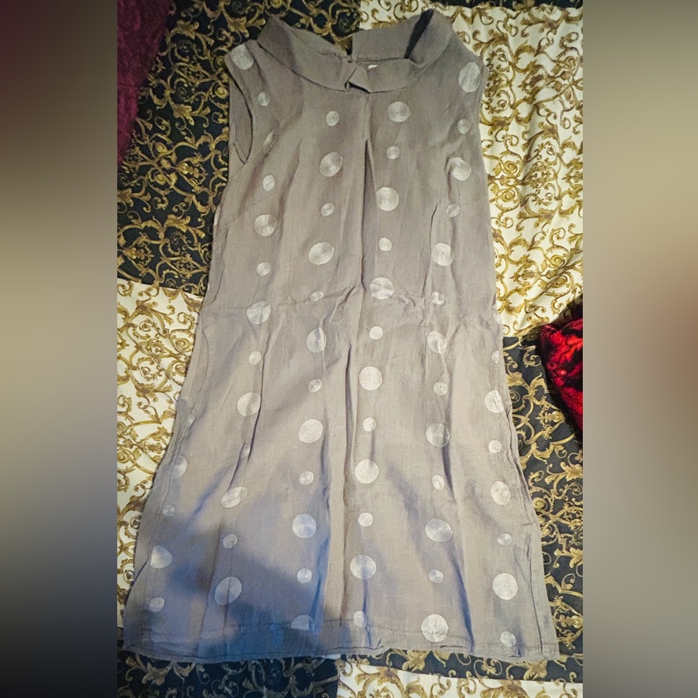 Elegant Gray A-Line dress with Polka Dots